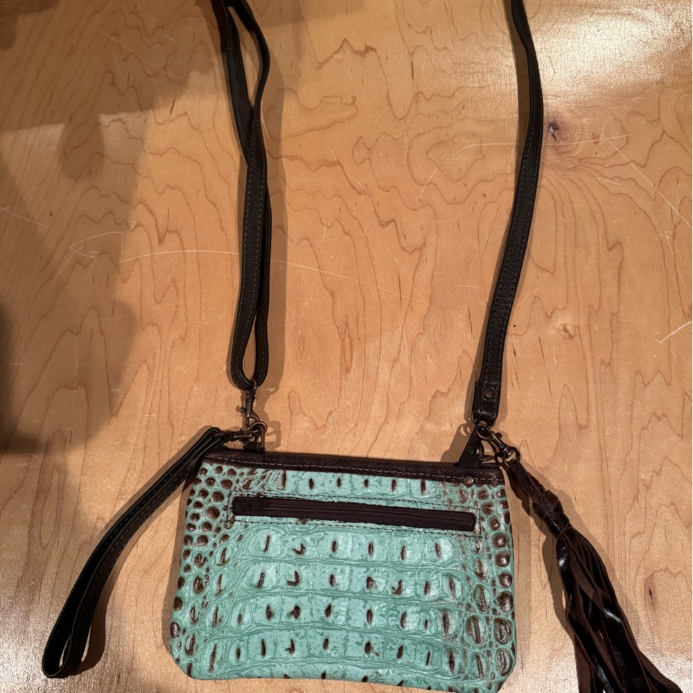 Elegant Mint Green Croc-Embossed Crossbody Bag by Double J Saddlery